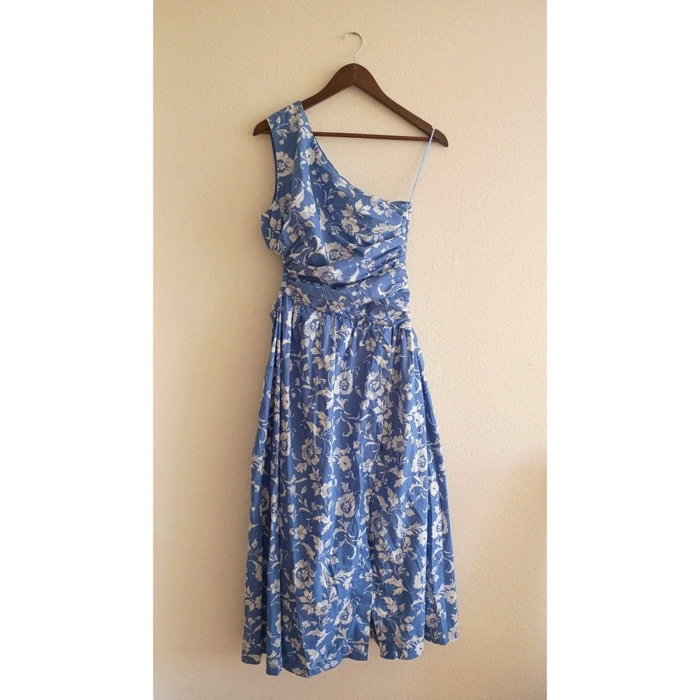NWOT Abercrombie & Fitch Blue Floral One Shoulder Cutout Maxi Dress SP Pockets